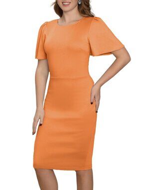 Women's Short Sleeve Sheath Midi Dress Elegant Fitted Modest Cocktail Dress- MED